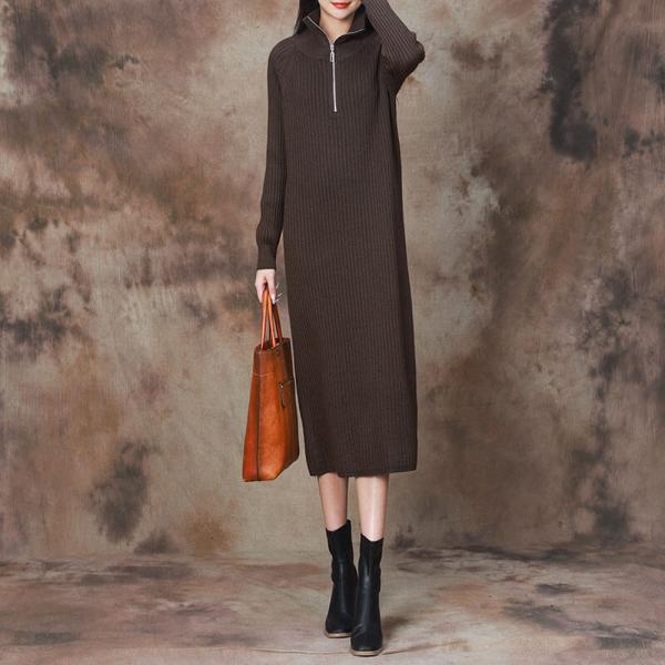 Half Zip Slim-Fit Knit Jersey Dress