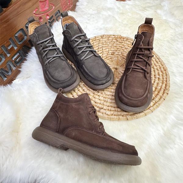 Side Zip Warm Lining Tied Leather Desert Boots