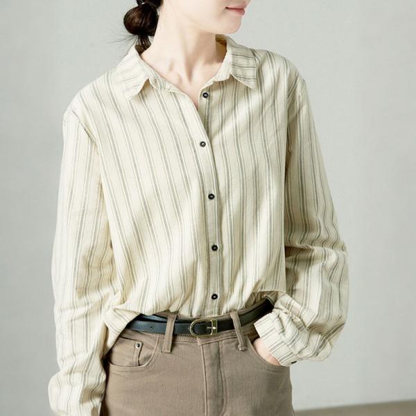 Vertical Pinstriped Business Casual Cotton Blouse