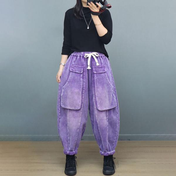 Drawstring Waist Corduroy Winter Harem Pants