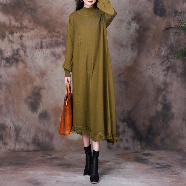 Asymmetrical Knitting Sweater Fringe Dress