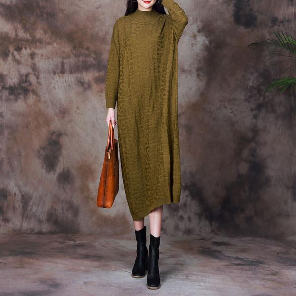 Solid Color Wool Blend  Pleated Jersey Dress