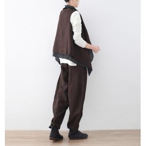 Plaids Splicing Draped Loose Linen Vest with Black Genie Pants