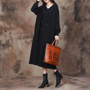 Beading Shoulder Puff Sleeves Knit Hooded Dress