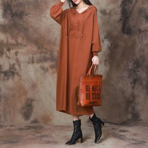 Beading Shoulder Puff Sleeves Knit Hooded Dress