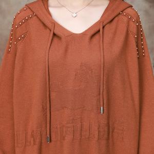 Beading Shoulder Puff Sleeves Knit Hooded Dress