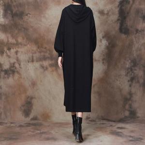 Beading Shoulder Puff Sleeves Knit Hooded Dress