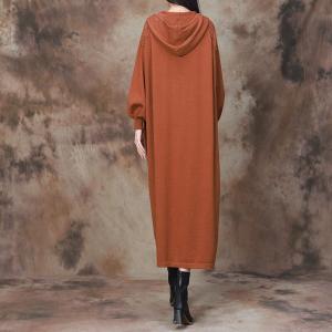 Beading Shoulder Puff Sleeves Knit Hooded Dress