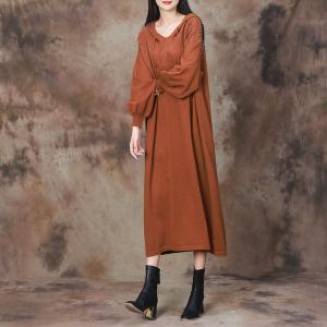 Beading Shoulder Puff Sleeves Knit Hooded Dress