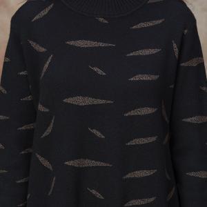 Leaf Patterns Black Mock Neck Sweater Dress