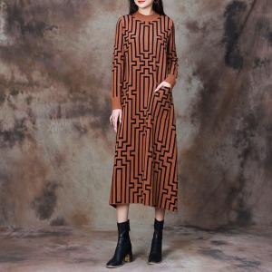 Maze Patterned Loose Midi Knit Dress