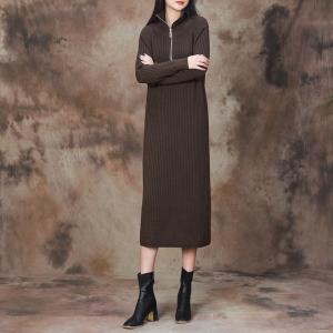 Half Zip Slim-Fit Knit Jersey Dress