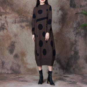 Mock Neck Polka Dot Sweater Cocoon Dress