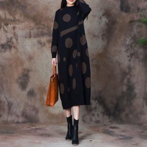 Mock Neck Polka Dot Sweater Cocoon Dress