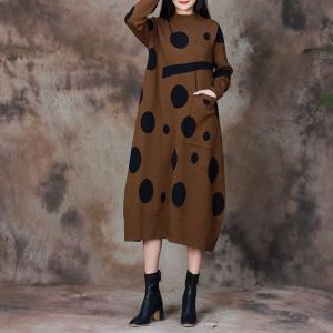 Mock Neck Polka Dot Sweater Cocoon Dress