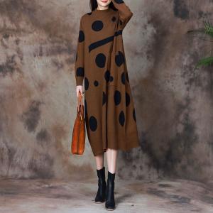 Mock Neck Polka Dot Sweater Cocoon Dress