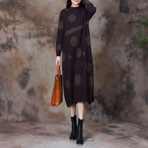 Mock Neck Polka Dot Sweater Cocoon Dress