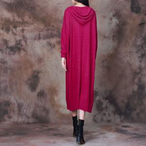 Pop Colored Loose Knit Hooded Sweater Dress