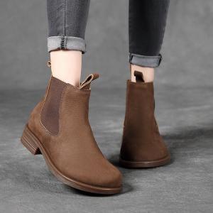 Classic Cowhide Leather Low Heels Chelsea Boots