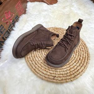 Side Zip Warm Lining Tied Leather Desert Boots