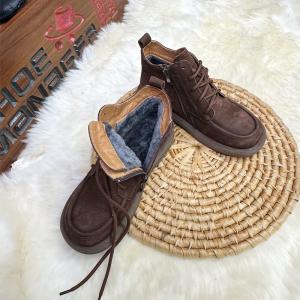 Side Zip Warm Lining Tied Leather Desert Boots