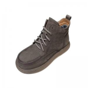 Side Zip Warm Lining Tied Leather Desert Boots