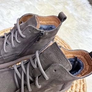 Side Zip Warm Lining Tied Leather Desert Boots
