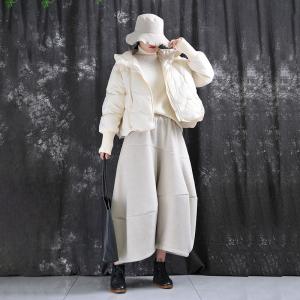 Elastic Sleeves White Down Hooded Puffer Coat