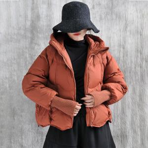 Elastic Sleeves White Down Hooded Puffer Coat