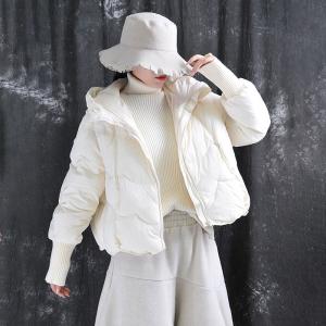 Elastic Sleeves White Down Hooded Puffer Coat