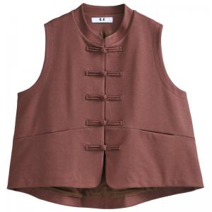 Stand Collar Frog Buttons Wool Waistcoat