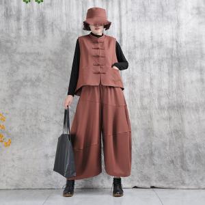 Stand Collar Frog Buttons Wool Waistcoat