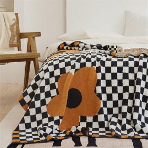 Big Flowers and Checkers Soft Blanket