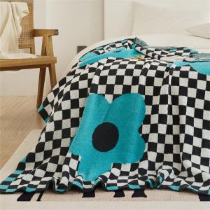 Big Flowers and Checkers Soft Blanket