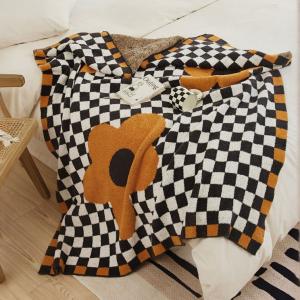 Big Flowers and Checkers Soft Blanket