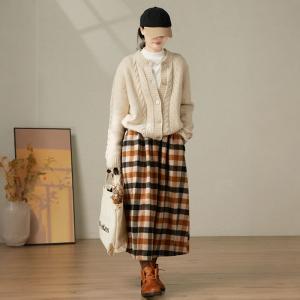 Chunky Cable Knit Wool Cardigan for Women