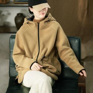 Polar Fleece Midi Tied Waist Hooded Windbreaker