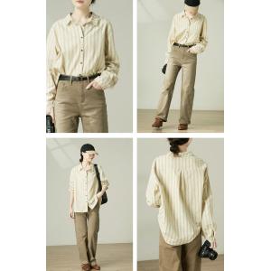 Vertical Pinstriped Business Casual Cotton Blouse