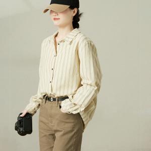 Vertical Pinstriped Business Casual Cotton Blouse