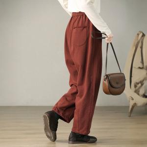 Reddish Brown Cotton Fleeced Jogging Pants