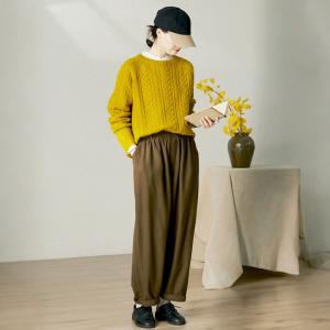 Coffee Wool Blend Tweed Trousers