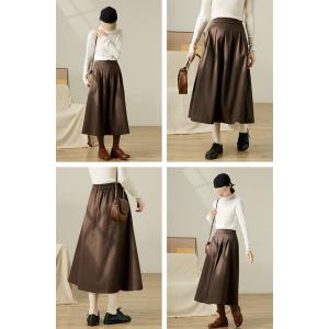 Dark Coffee Woolen Pleated A-Line Skirt