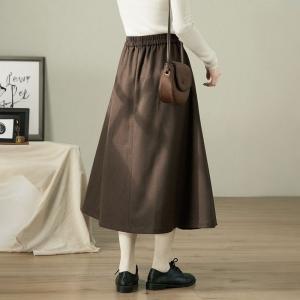 Dark Coffee Woolen Pleated A-Line Skirt