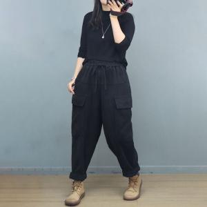 Fleeced Lining Cotton Loose Drawstring Pants