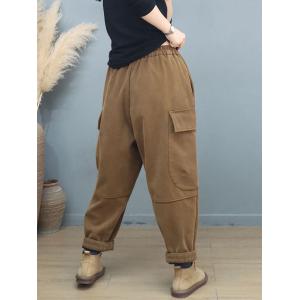 Fleeced Lining Cotton Loose Drawstring Pants