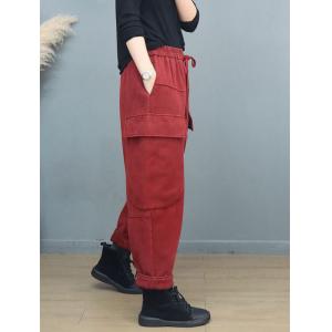 Fleeced Lining Cotton Loose Drawstring Pants