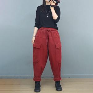 Fleeced Lining Cotton Loose Drawstring Pants