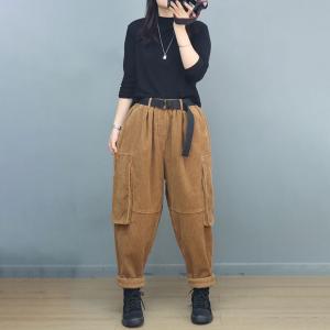 Warm Lining Wither Corduroy Carpenter Pants Women