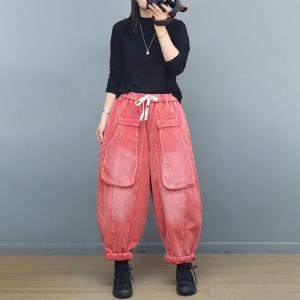 Drawstring Waist Corduroy Winter Harem Pants