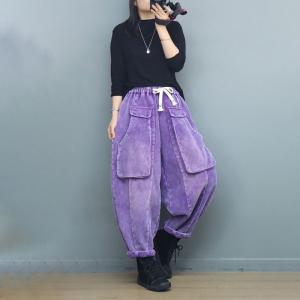 Drawstring Waist Corduroy Winter Harem Pants